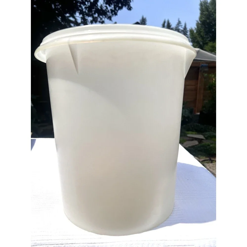 Tupperware Giant Tall Round Storage Container Sheer White Lid Vtg 10.75” X 9.25”